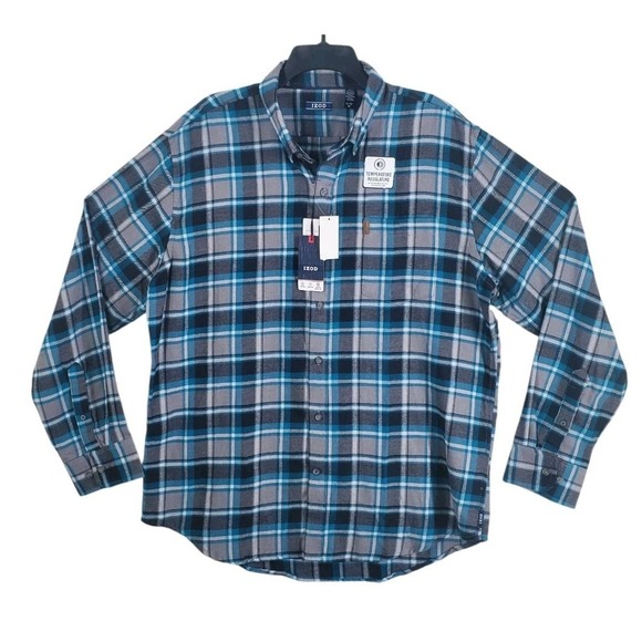 IZOD Shirt Mens XL Blue Gray Flannel Plaid Button LS Quick Dry Wicking NWT - Picture 4 of 11